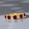 18K Gold Plated Sterling Silver Princess Cut Garnet Half Eternity Band Ring (2.19 CTW)