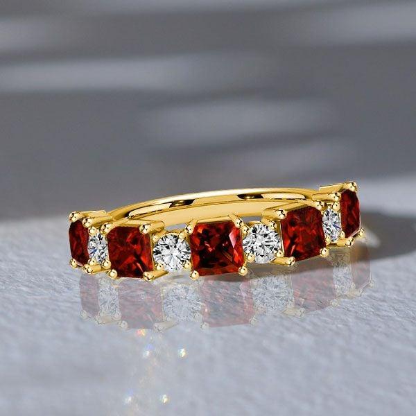 18K Gold Plated Sterling Silver Princess Cut Garnet Half Eternity Band Ring (2.19 CTW)