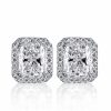 Halo Radiant White Sapphire Stud Earrings in Silver Plated Setting