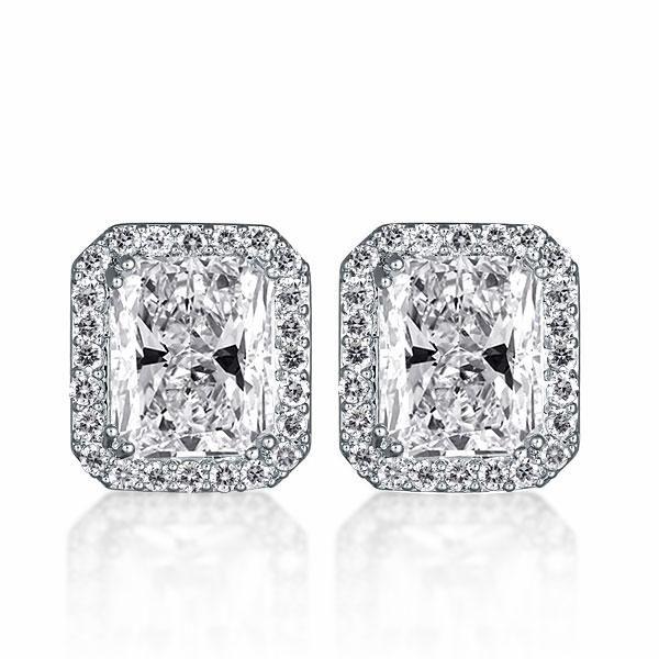 Halo Radiant White Sapphire Stud Earrings in Silver Plated Setting