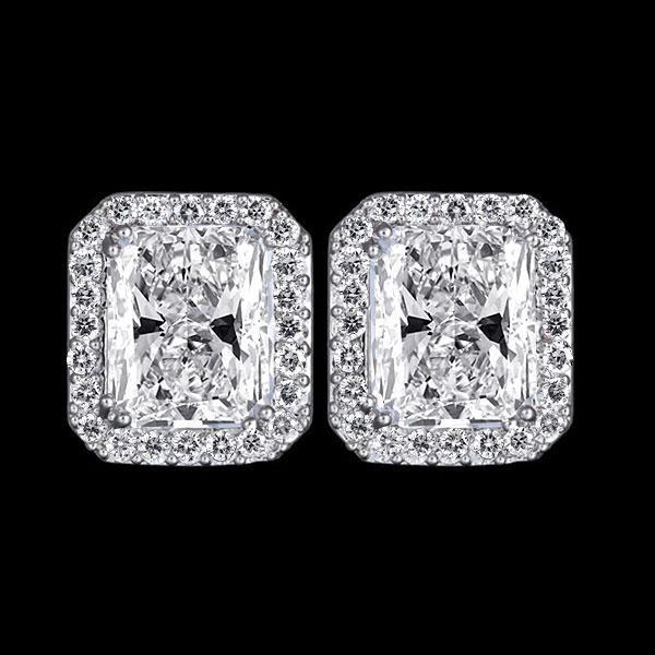 Halo Radiant White Sapphire Stud Earrings in Silver Plated Setting