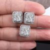 Halo Radiant White Sapphire Stud Earrings in Silver Plated Setting