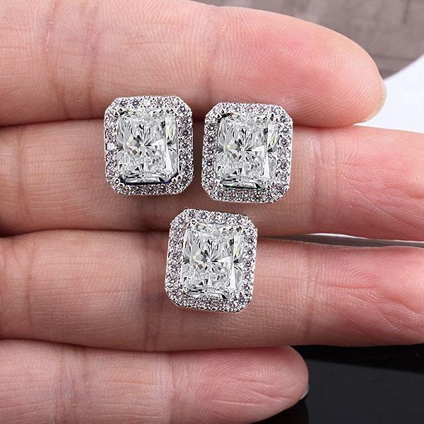 Halo Radiant White Sapphire Stud Earrings in Silver Plated Setting