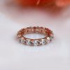 Rose Gold & White Sapphire Wedding Band - 18K Rose Gold Plated Sterling Silver