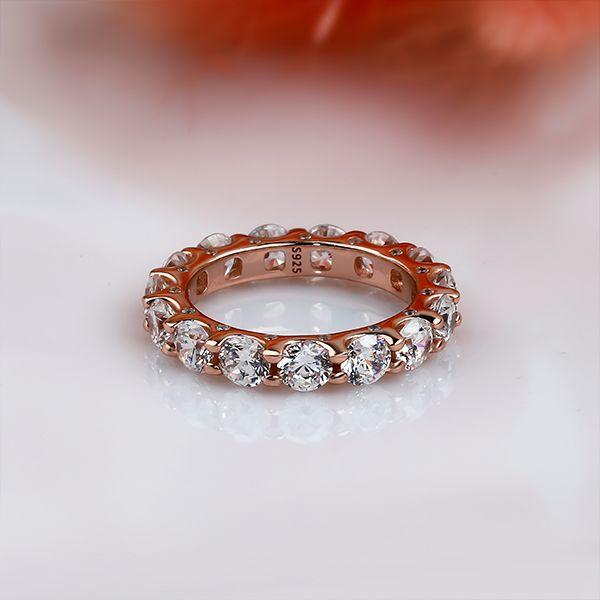 Rose Gold & White Sapphire Wedding Band - 18K Rose Gold Plated Sterling Silver