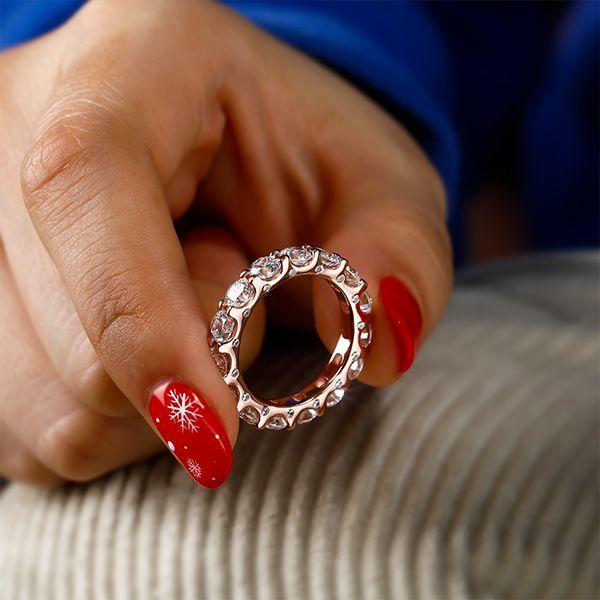 Rose Gold & White Sapphire Wedding Band - 18K Rose Gold Plated Sterling Silver