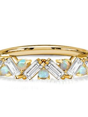 Baguette Opal Half Eternity Wedding Band - Sterling Silver