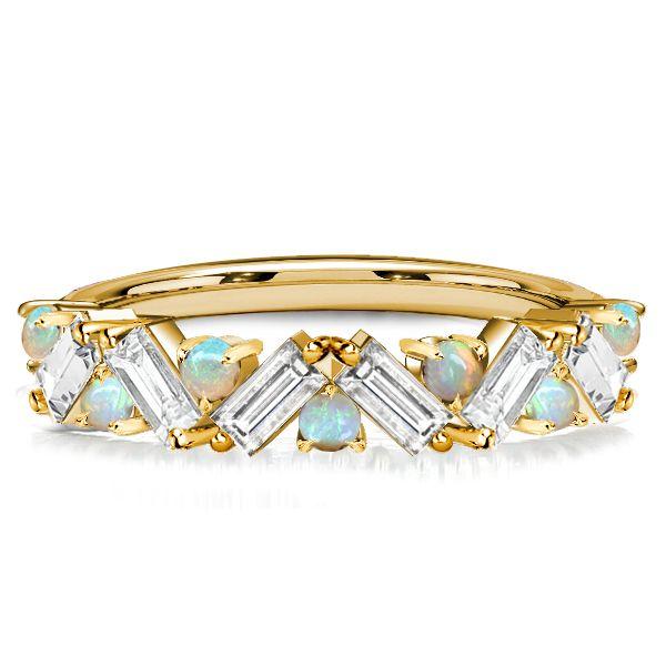 Baguette Opal Half Eternity Wedding Band - Sterling Silver