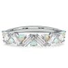Baguette Opal Half Eternity Wedding Band - Sterling Silver
