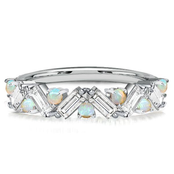 Baguette Opal Half Eternity Wedding Band - Sterling Silver