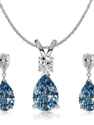 Blue Topaz Pear Earrings & Necklace Set - Sterling Silver