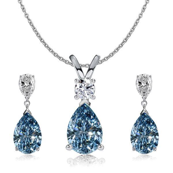 Blue Topaz Pear Earrings & Necklace Set - Sterling Silver