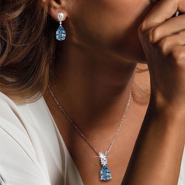 Blue Topaz Pear Earrings & Necklace Set - Sterling Silver