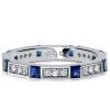 Princess Cut Blue Sapphire Wedding Band - 925 Sterling Silver