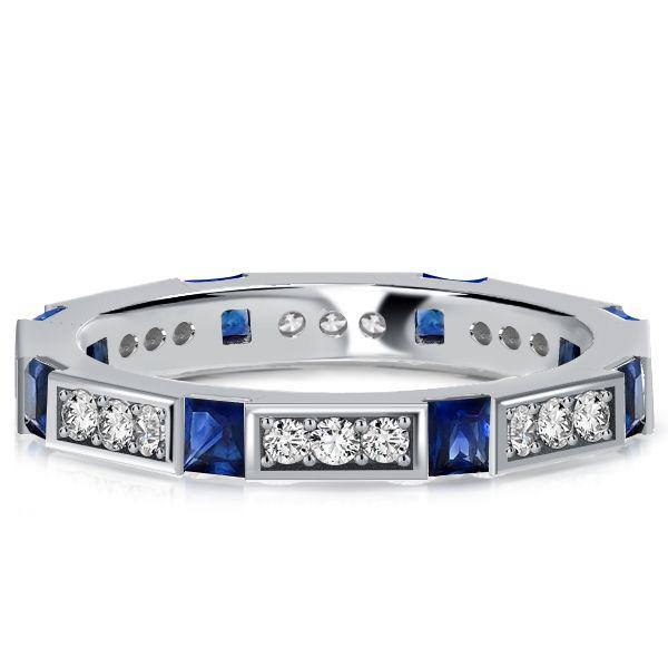 Princess Cut Blue Sapphire Wedding Band - 925 Sterling Silver
