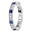 Princess Cut Blue Sapphire Wedding Band - 925 Sterling Silver