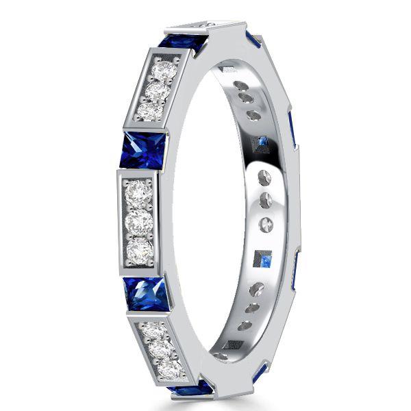 Princess Cut Blue Sapphire Wedding Band - 925 Sterling Silver