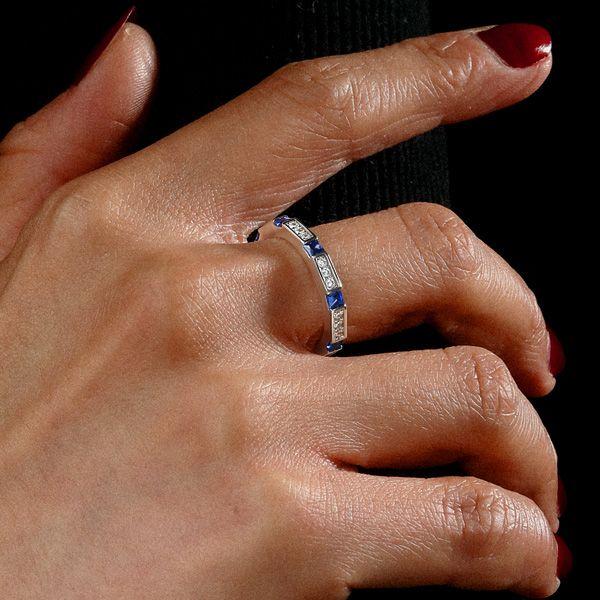 Princess Cut Blue Sapphire Wedding Band - 925 Sterling Silver