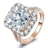Rose Gold Halo Engagement Ring | White Sapphire Split Shank