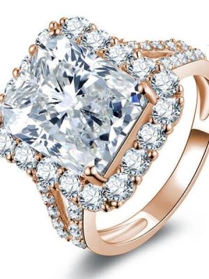 Rose Gold Halo Engagement Ring | White Sapphire Split Shank