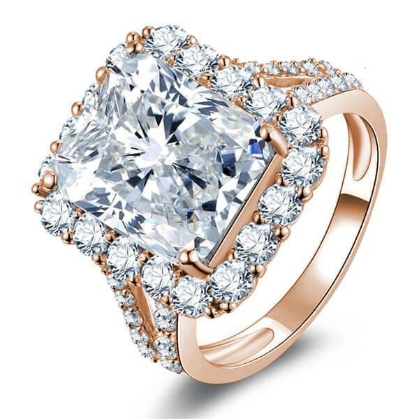 Rose Gold Halo Engagement Ring | White Sapphire Split Shank