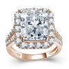 Rose Gold Halo Engagement Ring | White Sapphire Split Shank