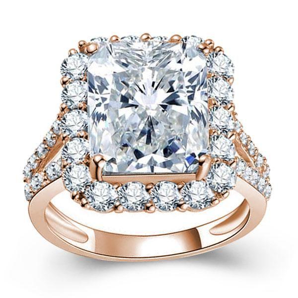 Rose Gold Halo Engagement Ring | White Sapphire Split Shank