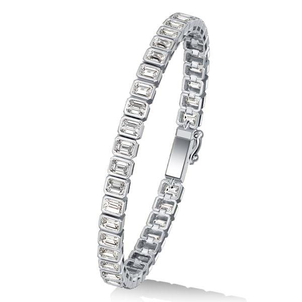 Sterling Silver Emerald Cut White Sapphire Tennis Bracelet with Bezel Setting for Women