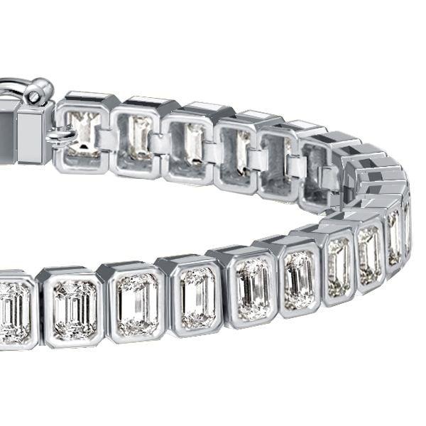 Sterling Silver Emerald Cut White Sapphire Tennis Bracelet with Bezel Setting for Women