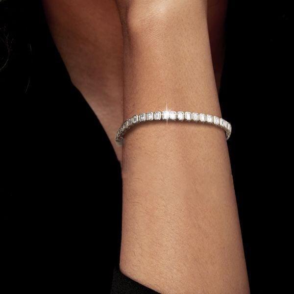 Sterling Silver Emerald Cut White Sapphire Tennis Bracelet with Bezel Setting for Women