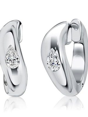 Sterling Silver Pear Cut Hoop Earrings with Flush Setting