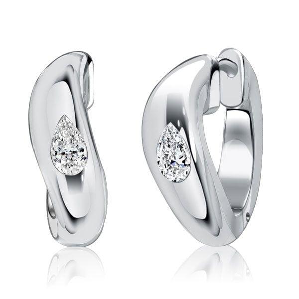 Sterling Silver Pear Cut Hoop Earrings with Flush Setting