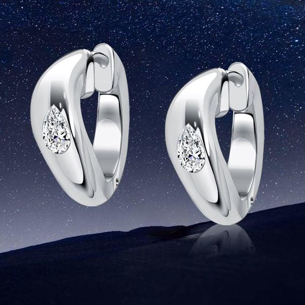 Sterling Silver Pear Cut Hoop Earrings with Flush Setting