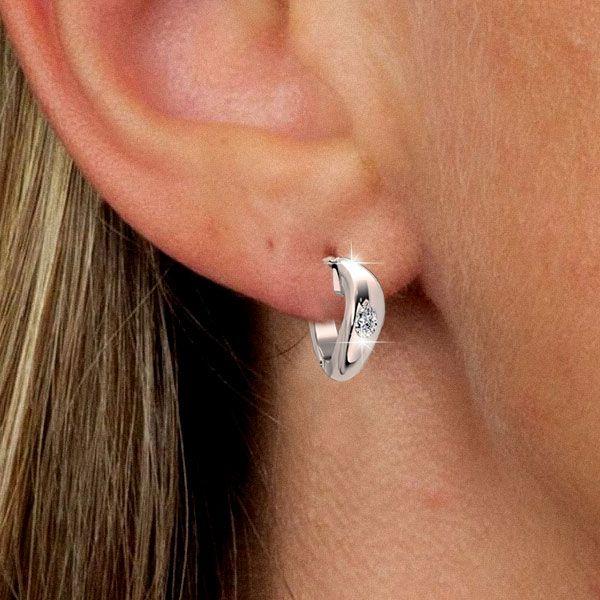 Sterling Silver Pear Cut Hoop Earrings with Flush Setting