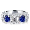 Halo Cushion Cut Blue Sapphire Wedding Band in Sterling Silver