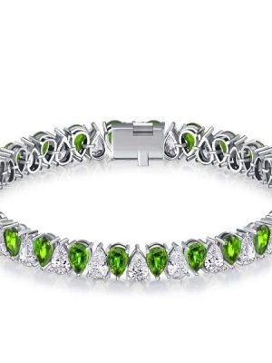 Pear Cut Peridot Tennis Bracelet in Sterling Silver - Wedding Jewelry