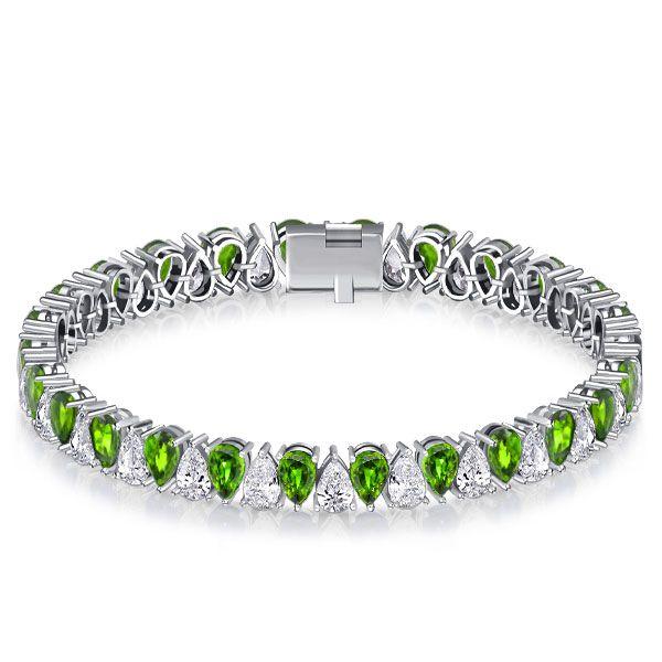 Pear Cut Peridot Tennis Bracelet in Sterling Silver - Wedding Jewelry