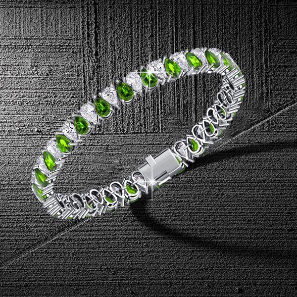Pear Cut Peridot Tennis Bracelet in Sterling Silver - Wedding Jewelry