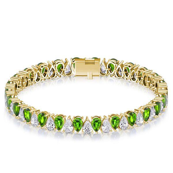 Pear Cut Peridot Tennis Bracelet in Sterling Silver - Wedding Jewelry