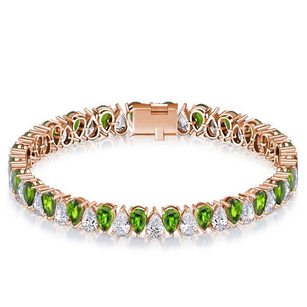 Pear Cut Peridot Tennis Bracelet in Sterling Silver - Wedding Jewelry