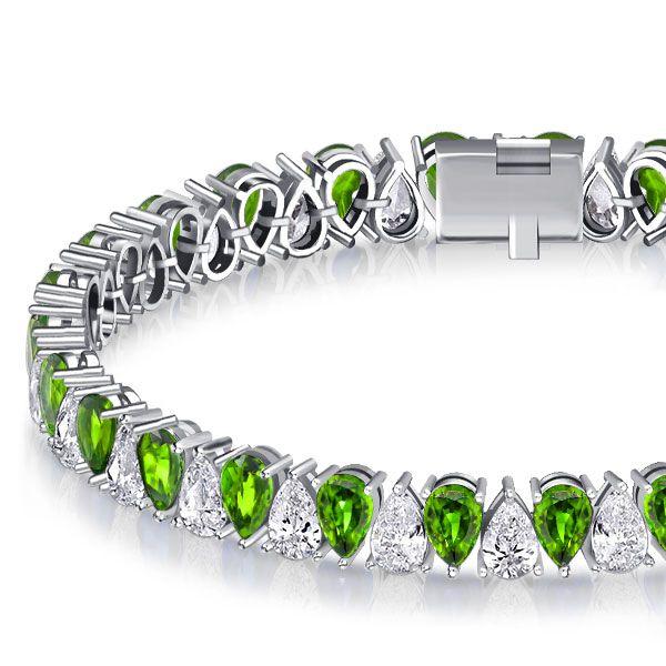 Pear Cut Peridot Tennis Bracelet in Sterling Silver - Wedding Jewelry