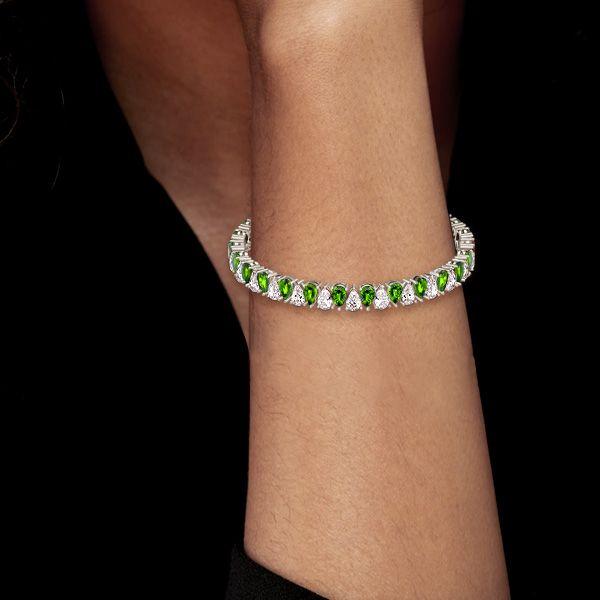 Pear Cut Peridot Tennis Bracelet in Sterling Silver - Wedding Jewelry