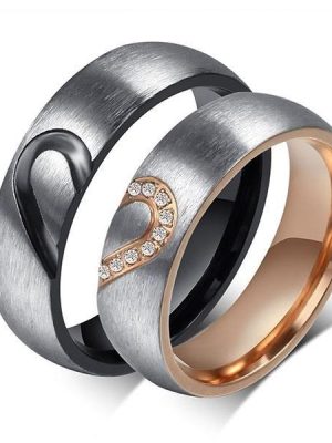 Titanium Steel Heart Design Couple Rings - Matching Wedding Bands