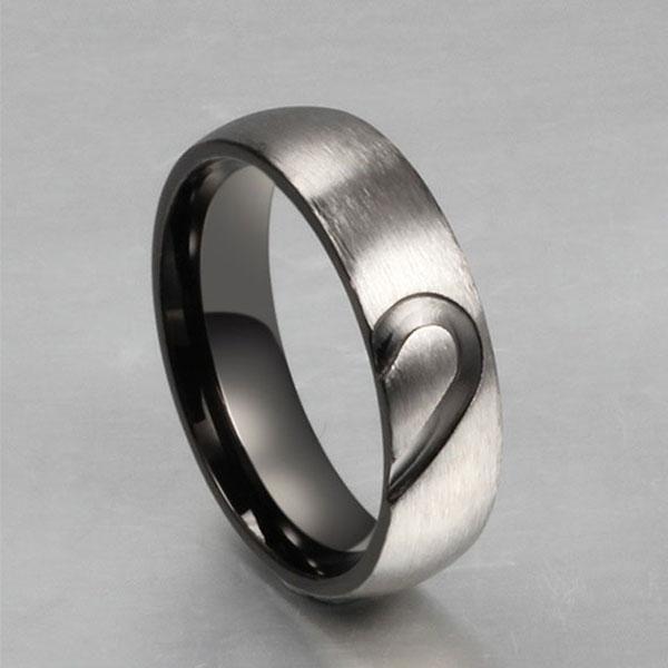 Titanium Steel Heart Design Couple Rings - Matching Wedding Bands