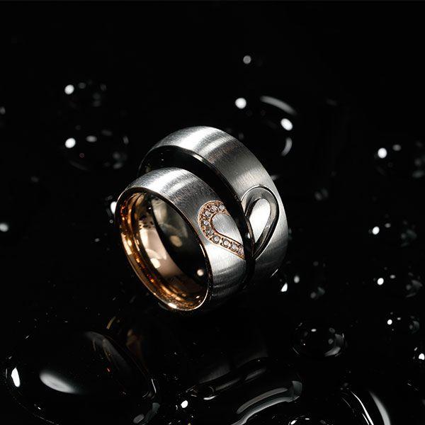 Titanium Steel Heart Design Couple Rings - Matching Wedding Bands