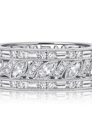 Milgrain Marquise Cut Sterling Silver Wedding Band - Vintage Eternity Ring