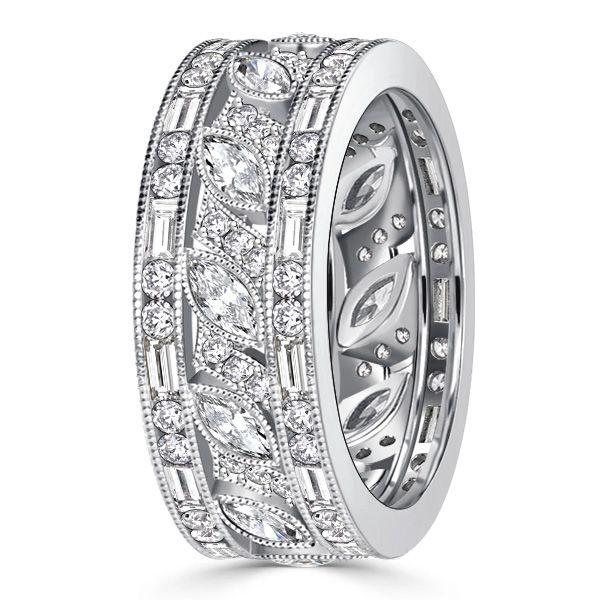 Milgrain Marquise Cut Sterling Silver Wedding Band - Vintage Eternity Ring