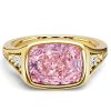 2.5 CT. Cushion Cut Pink Sapphire Ring with Golden Bezel Setting in 18k Gold Plated Sterling Silver