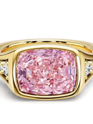 2.5 CT. Cushion Cut Pink Sapphire Ring with Golden Bezel Setting in 18k Gold Plated Sterling Silver
