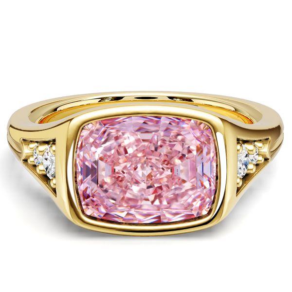 2.5 CT. Cushion Cut Pink Sapphire Ring with Golden Bezel Setting in 18k Gold Plated Sterling Silver